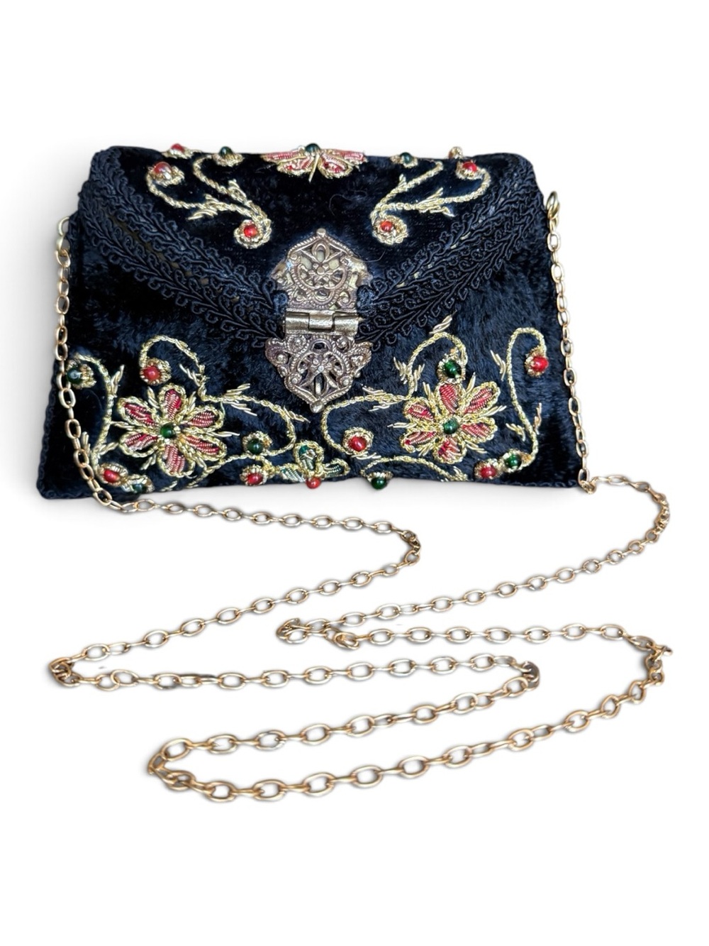 Vintage Zardozi Black Velvet Evening Bag | 1940s Indian Clutch
